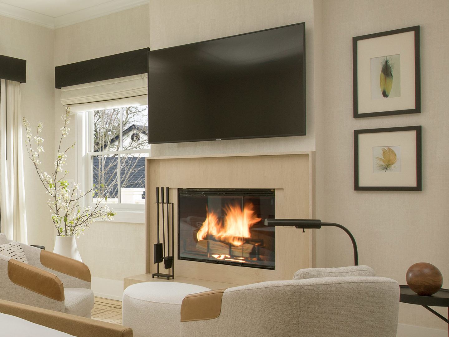 Room fireplace and seating area