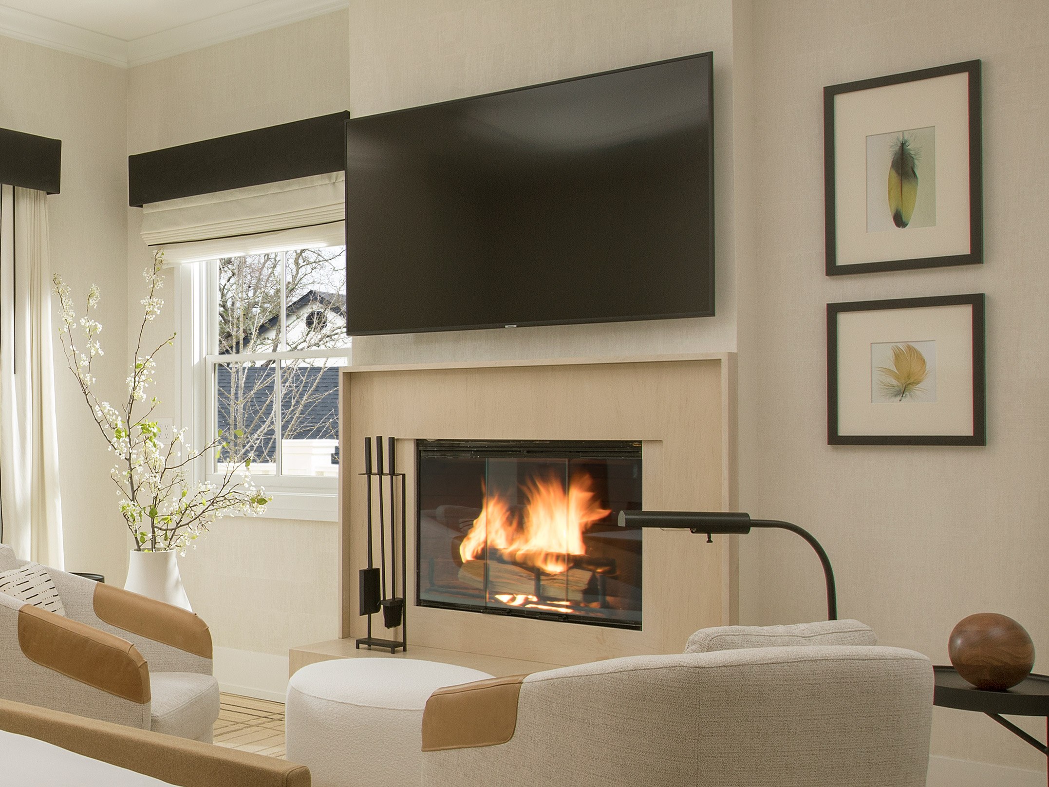 Room fireplace and seating area