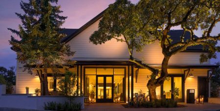 Historic Barn facade at dusk
