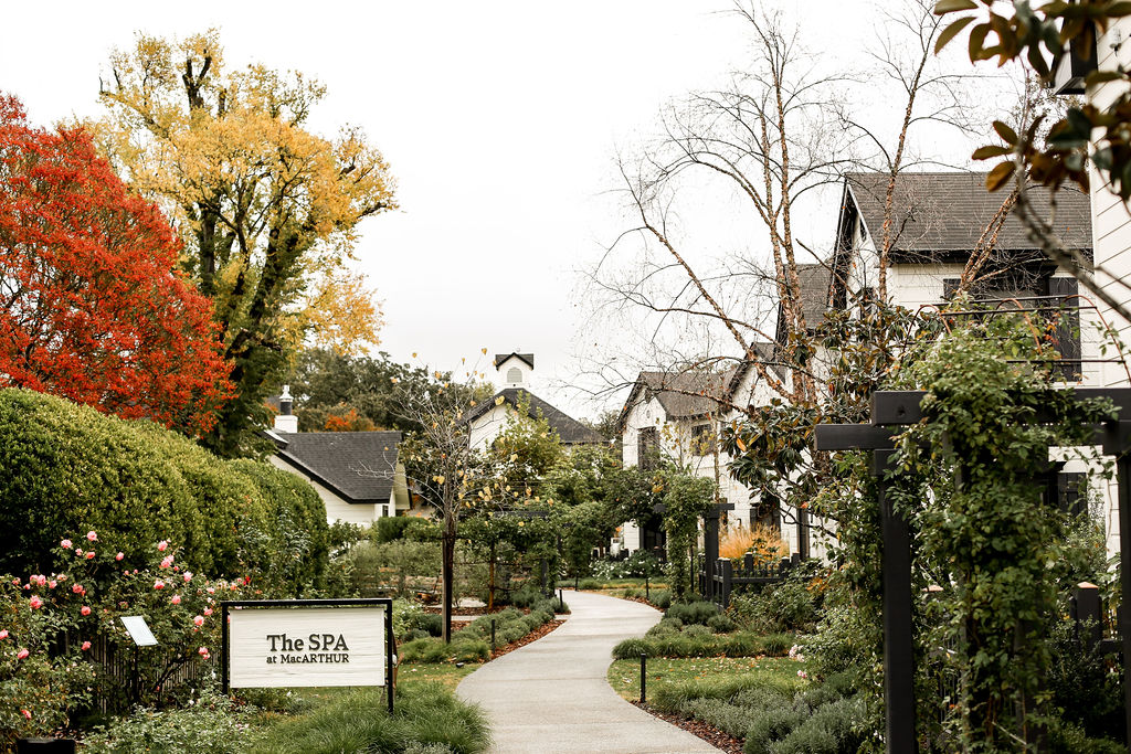 Winding pathways and fall foliage at MacArthur Place